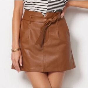 NEW Paige Blanka Belted Faux Leather Mini Skirt Dark Argan Brown , L, GD1185